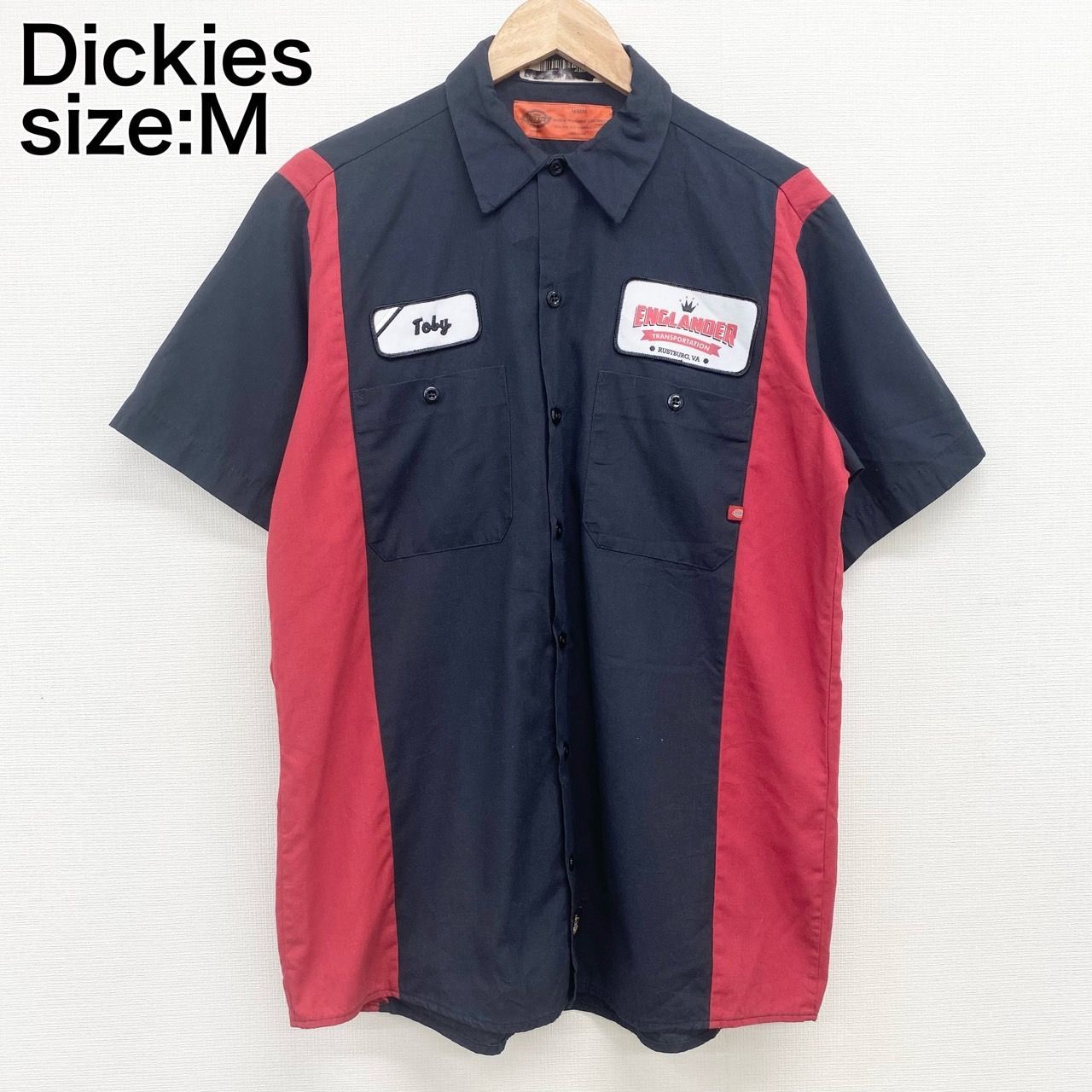 US古着 ディッキーズ Dickies ワークシャツ 半袖 企業 ワッペン 2トーン Men's M ブラック×レッド メルカリ