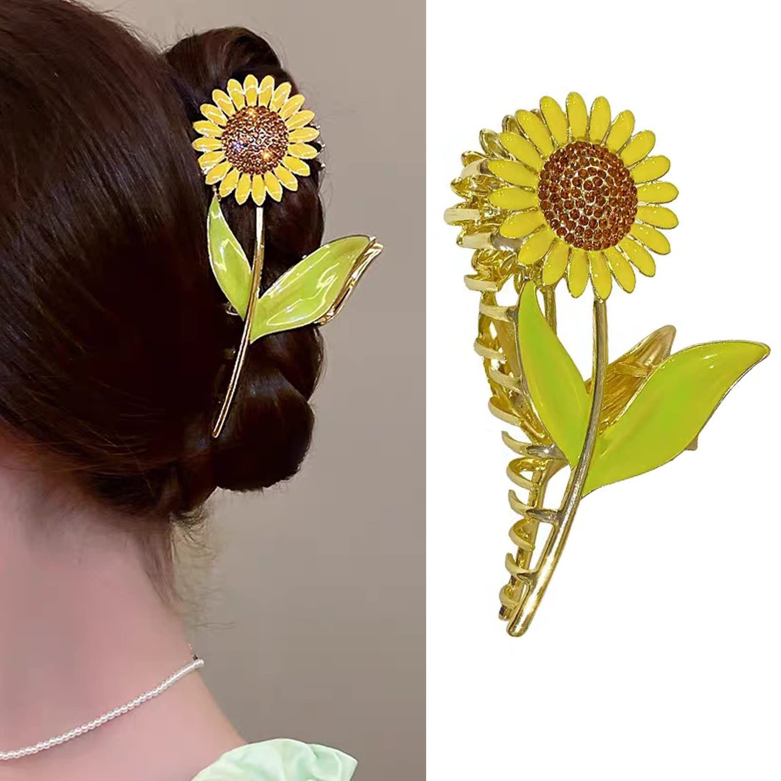 クリップ レディース用 贈り物 大きめ おしゃれ 韓国風 髪留め オフィス 髪飾り ヘア シンプル ヒマワリ ヘアクリップ バンスクリップ HAPVITAL