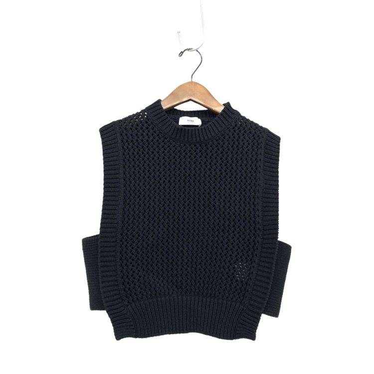 23SS HYKE ハイク CROCHETED CROPPED SWEATER TOP メッシュコットンニットベスト ブラック 231-11311 -  メルカリ