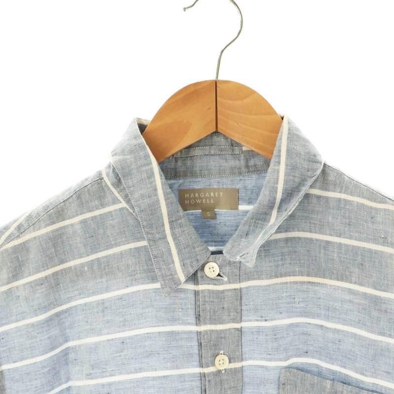 マーガレットハウエル コットンリネン半袖シャツ M 日本製 ホワイトグレー MELANGE COTTON POPLIN SHIRT | MARGARET HOWELL（マーガレット