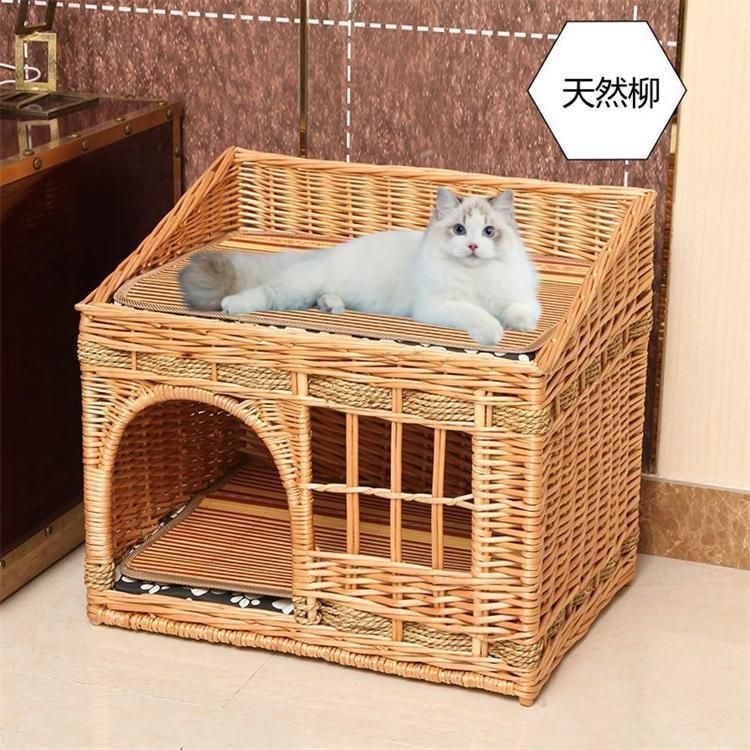 希少!特大 ラタン 籐かご バスケット 籠 インテリア 洗濯物や猫のベッドにも! ねこちぐら 2段 猫ベッド キャットハウス 籠 籐 カゴ ラタン製
