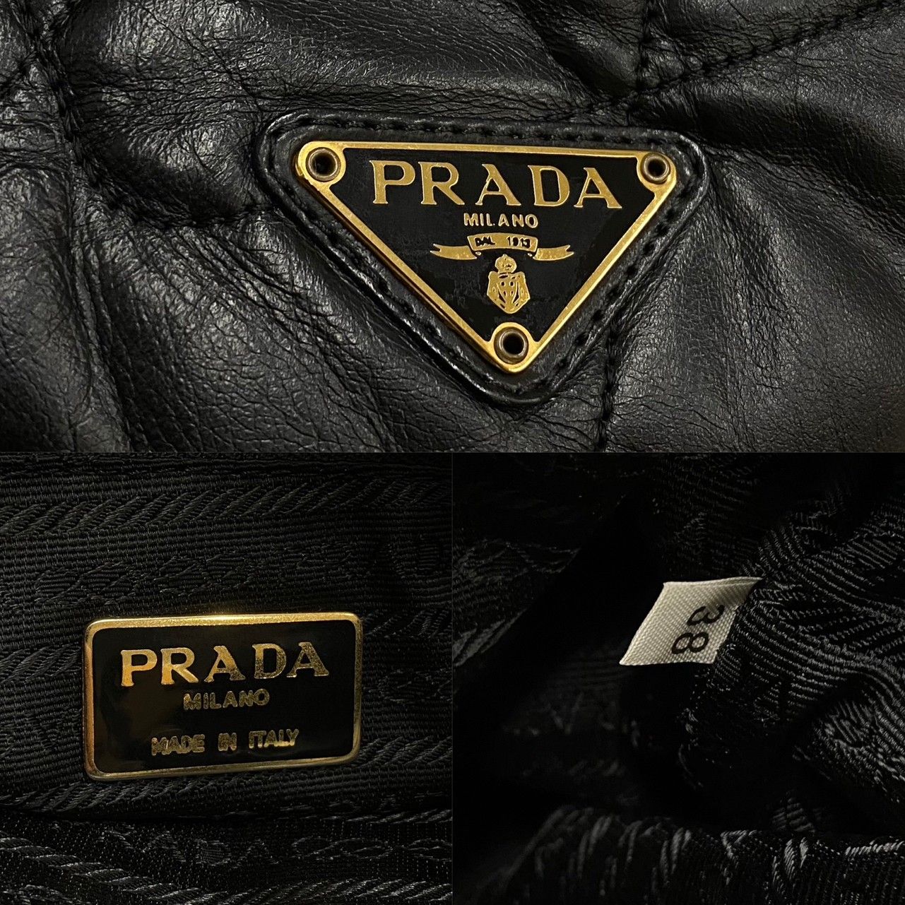 極 美品 希少品 PRADA プラダ 三角ロゴ 金具 レザー 本革 チェーン