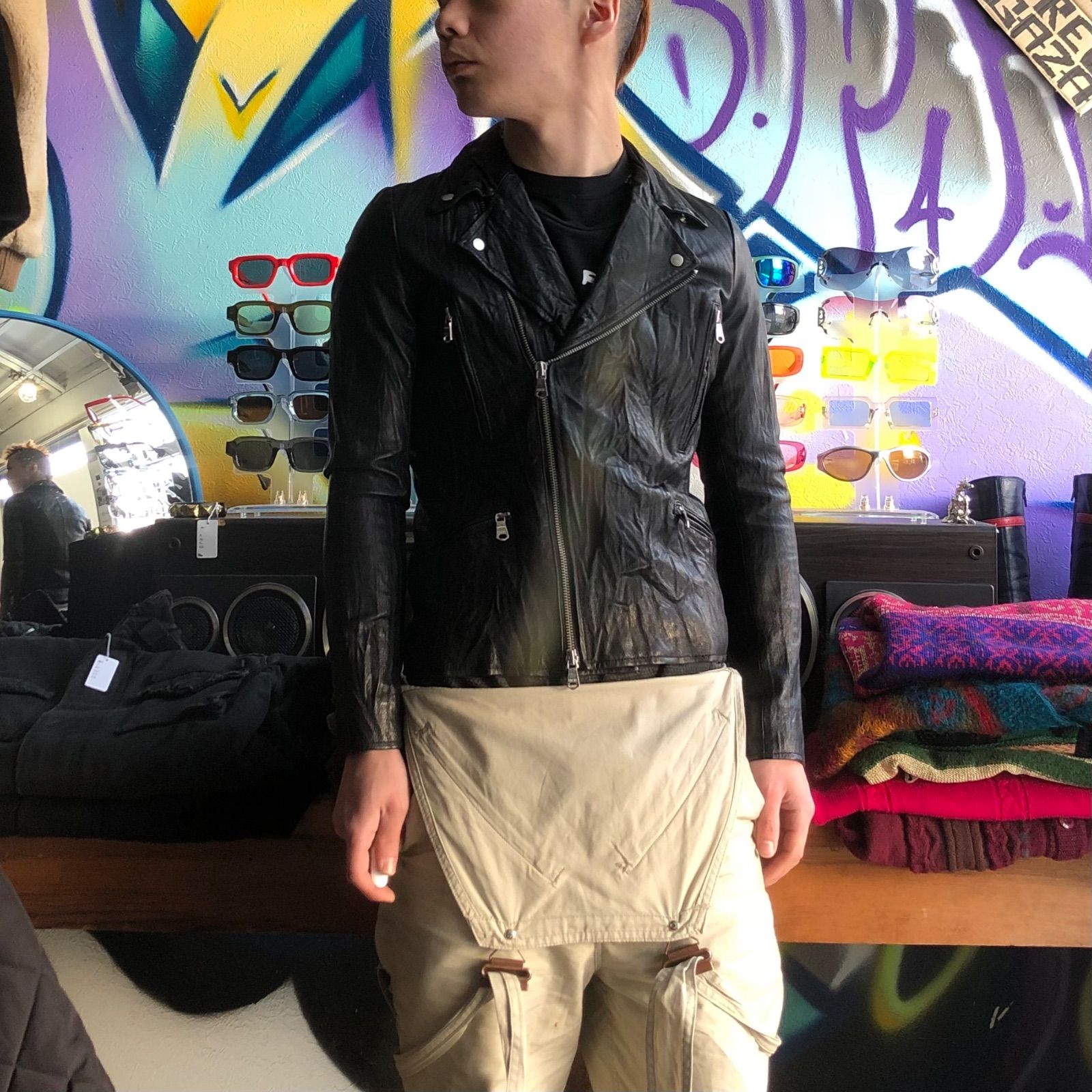 XS pig leather riders jacket Harlem Lounge 本革ダブルライダースジャケット