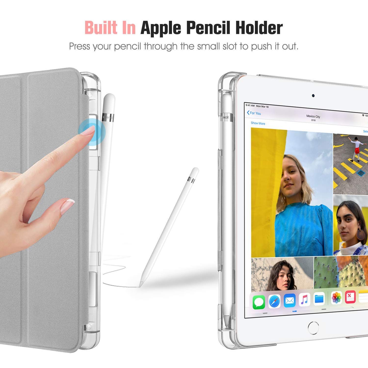 オートスリープ機能 スタンド 第5世代 軽量 薄型 ペンホルダー付き 7 9 収納 Pencil インチ バックカバー 半透明 クリア 保護カバー モデル番号A 2133 A 2124 2126 2125 ケース 2019 21