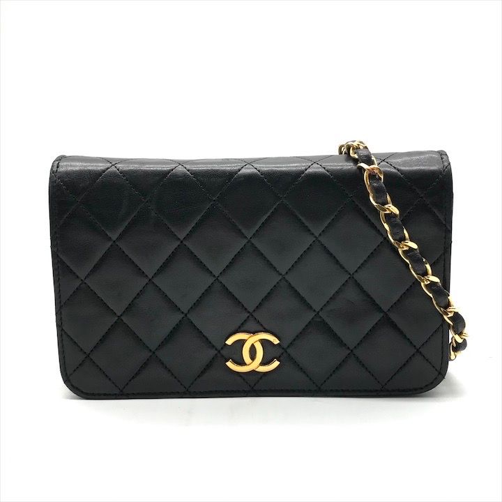 良品 シャネル ミニ マトラッセ ラムスキン チェーン ショルダー バッグ 黒 CHANEL シャネル ミニチェーンウォレット ショルダーバッグ