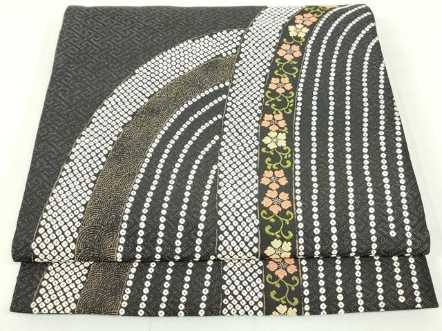 平和屋着物○極上 永治清左衛門 両面 太鼓柄袋帯 唐織 寛文草花二瀧文  