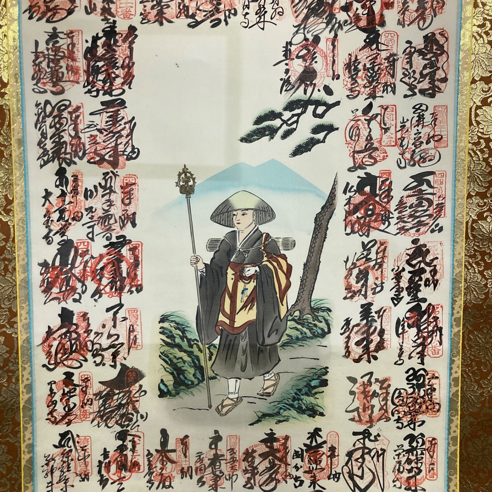 掛軸『四国八十八ヶ所御朱印』仏画 絹本 無地箱付 掛け軸 g120215 未使用 四国八十八ヶ所巡礼 掛け軸 箱付き 縦約195cm 幅約68cm