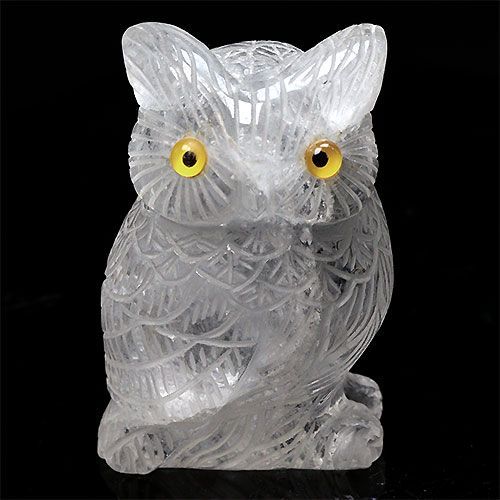 激安スーパーの“売上対決” 水晶 D379-2〕彫刻品 フクロウ彫り 天然石 置物 梟 ふくろう 工芸品