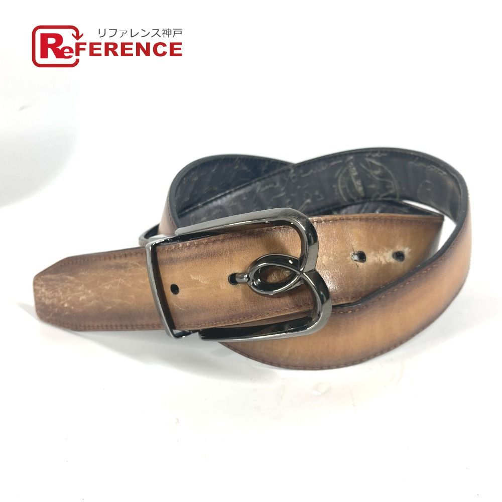 ベルルッティ　ベルト　カリグラフィー　ロゴ型押し　レザー　ブラウン系　メンズ Berluti ベルルッティ ベルト カリグラフィ ロゴ レザー