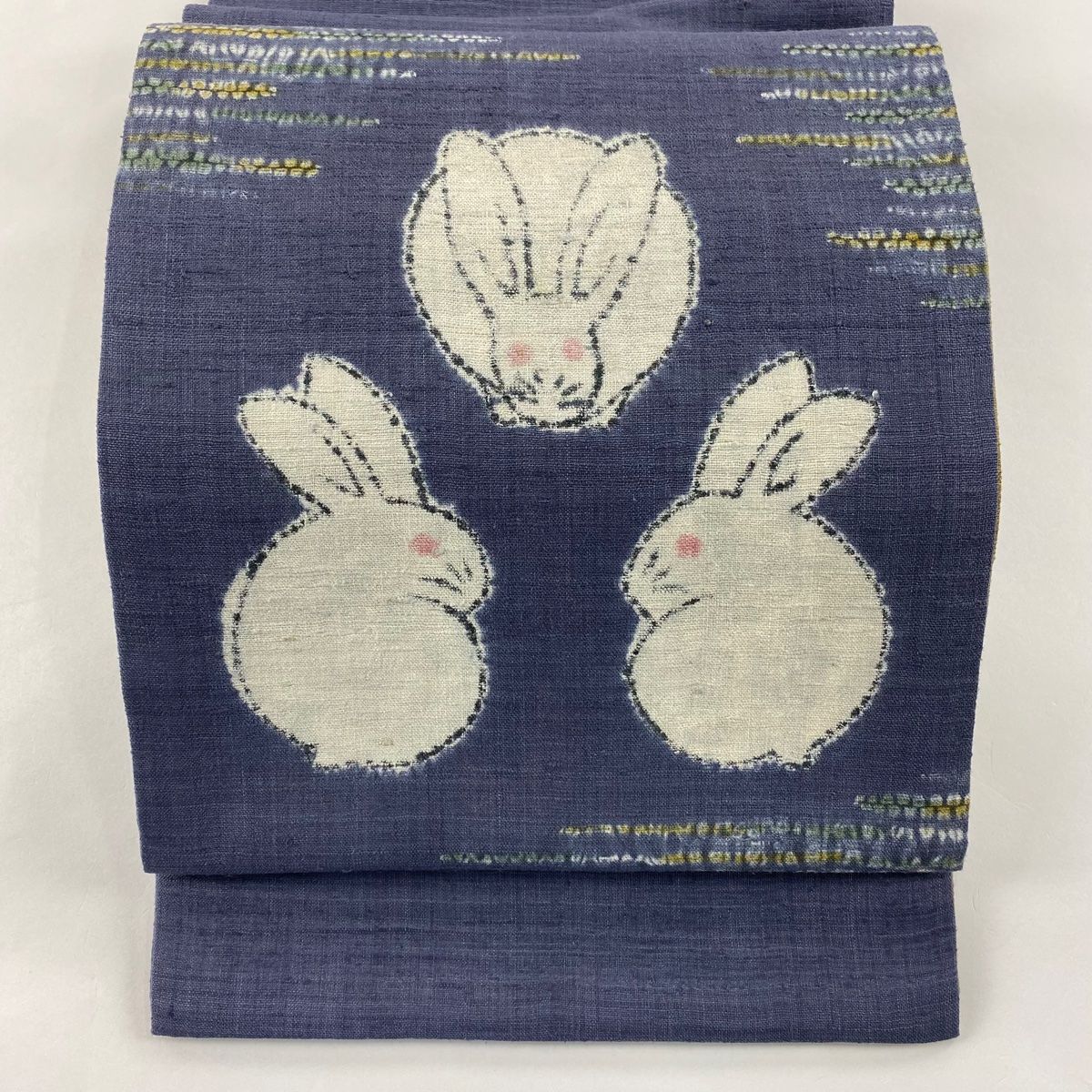 袋帯 兎 霞 絞り 灰色 お太鼓柄 正絹