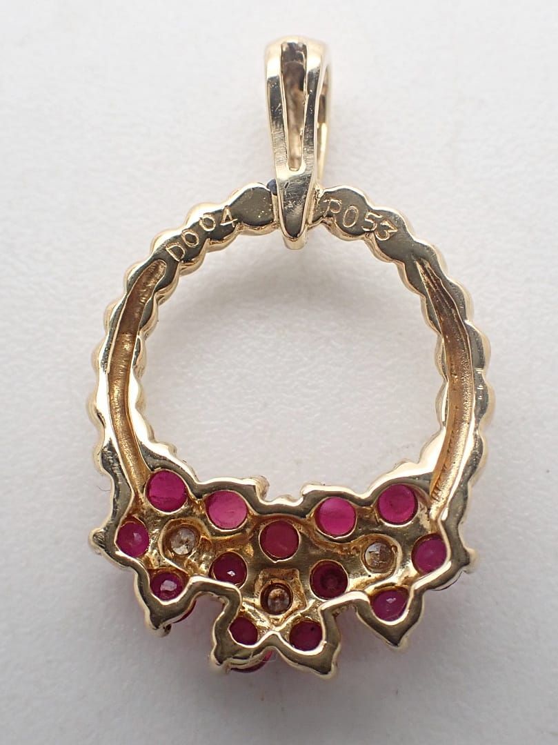 K18 イエローゴールド ダイヤ ルビー ペンダントトップ D0.04ct R0.53ct 1.81g A- C-9544 質屋