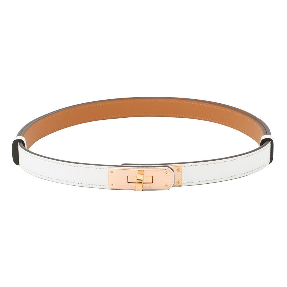 エルメス ケリーベルト18 ニューホワイト|ピンクゴールド金具 エプソン W刻印 HERMES べルト 白