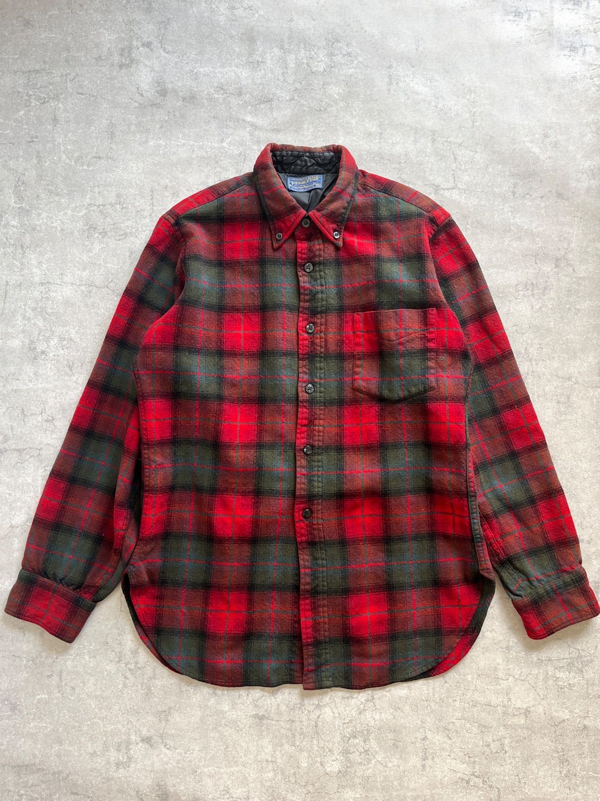 60's vintage PENDLETON wool ombre check button down shirt - メルカリ