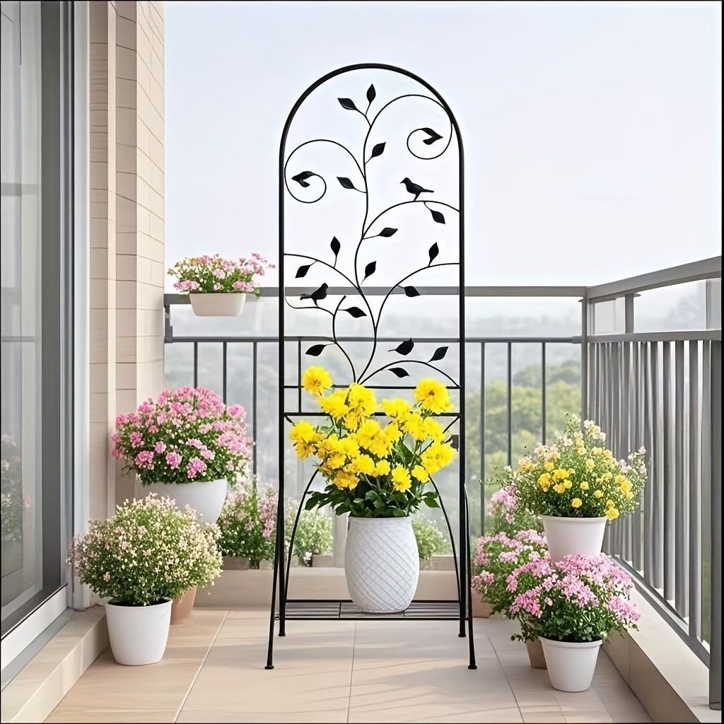 ガーデン フェンス ガーデンフェンス 1個 180cm 折りたたみ つる植物スタンド リーフ バードモチーフ バラ ヴィンテージ 室内 屋外 装飾トレリス 薔薇 アイビー クレマティス向け ガーデンギフト ガーデントレリス メタリック仕上げ ブラック