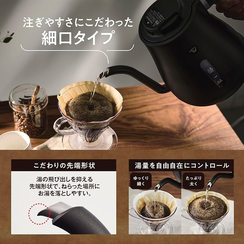 象印 電気ケトル 0.8L 細口タイプ ドリップケトル 注ぎやすさと安全
