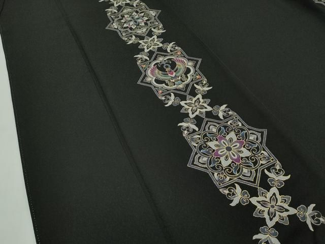 平和屋本店□極上 螺鈿工芸作家 佐野正喜 訪問着 正倉院鳳凰花文 黒地