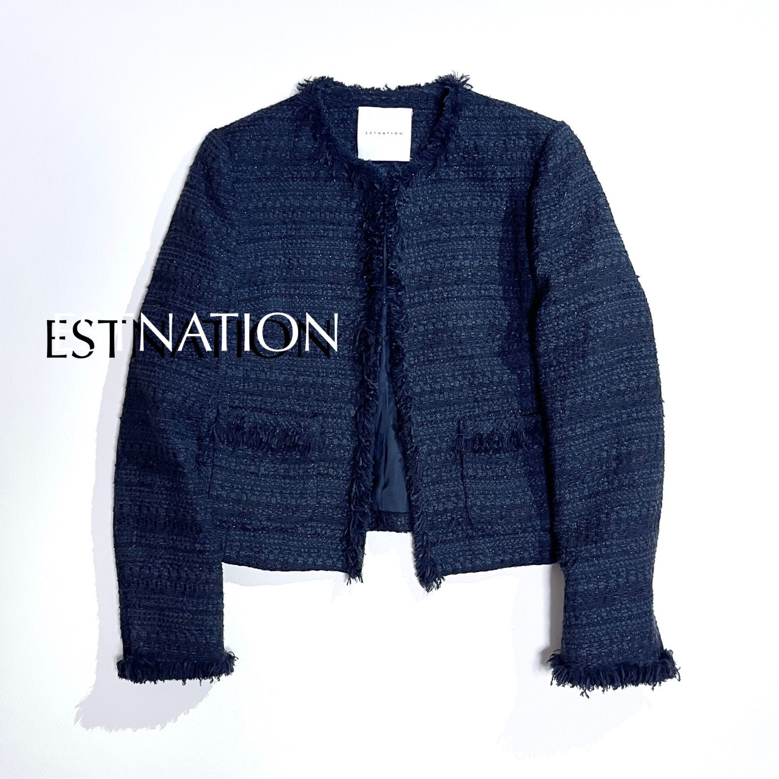 cj70 ESTNATION ノーカラーツイードジャケット ノーカラージャケット