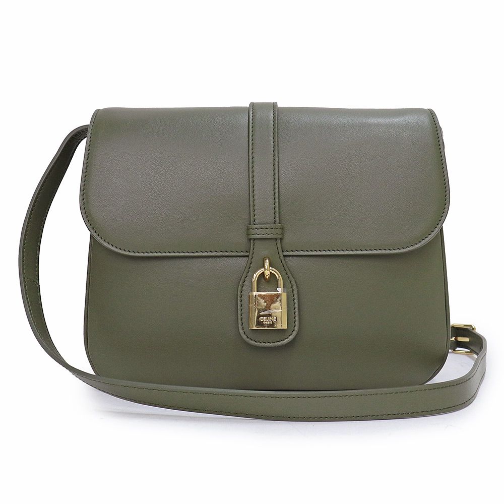 セリーヌ タブー ミディアム ショルダーバッグ 斜め掛け カーフスキン レザー Dark Olive カーキ ゴールド金具 196583DK1.03DO CELINE