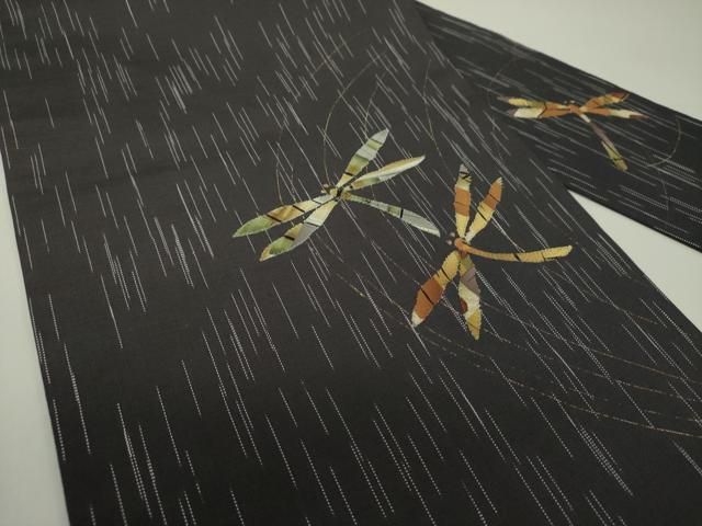 平和屋着物○九寸名古屋帯 パッチワーク 蜻蛉 金彩 正絹 逸品 未使用