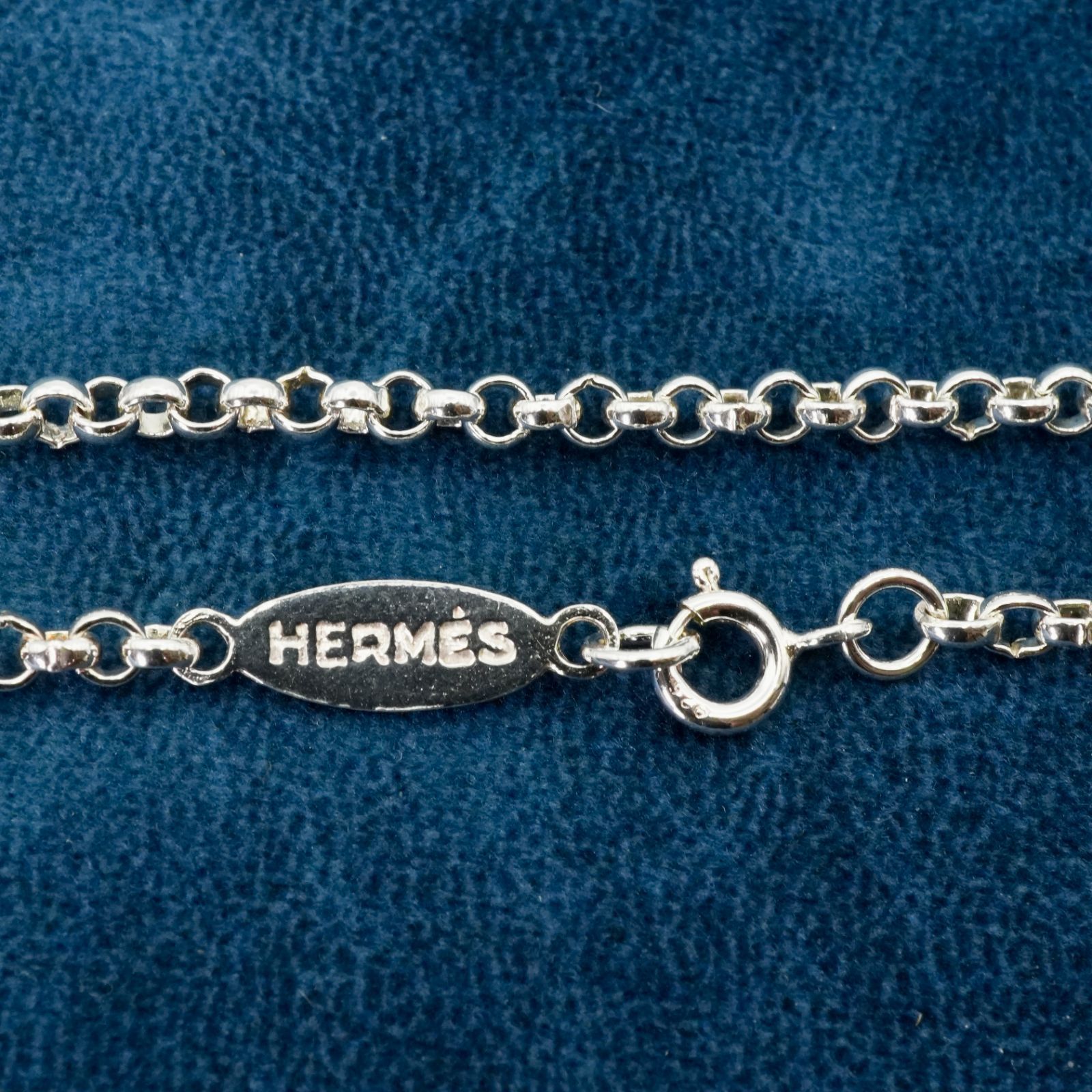 極美品 エルメス 甲丸 チェーン ロゴ ネックレス シルバー/25-1225S