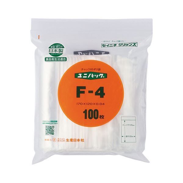 まとめ セイニチ ユニパック チャック付 ポリエチレン ヨコ120×タテ170×厚み0.04mm F-4 1パック 100枚 ×10セット