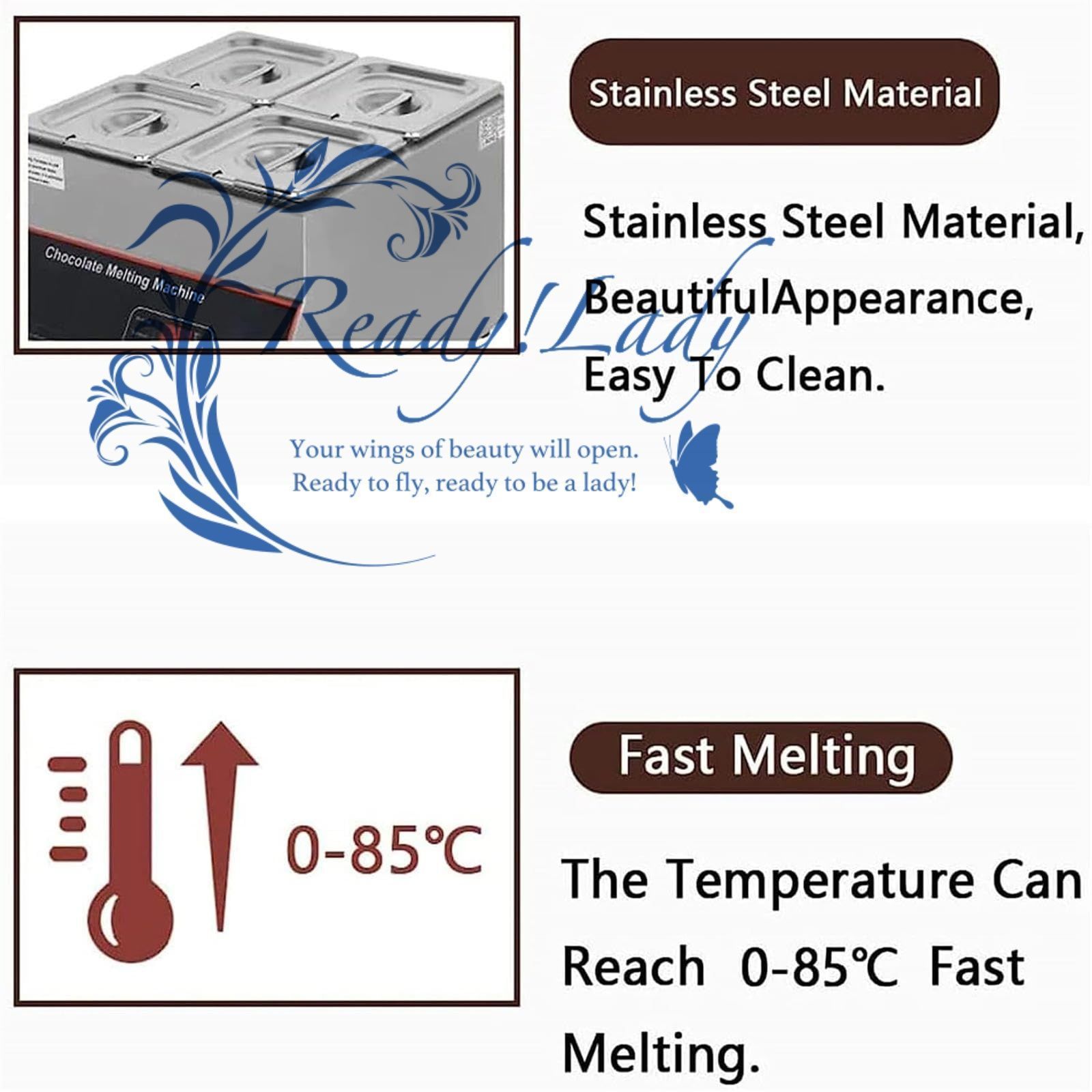 500Wチョコレート溶解機 電気チョコレートテンパリングマシン0 95℃ ステンレススチール製チョコレート ミルク クリーム溶解および加熱用チョコレート溶解ポット 4Hole SKLAD-KIRPICHA_RU