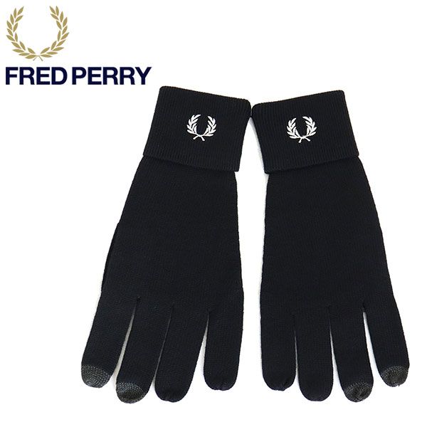FRED PERRY フレッドペリー C1139 Classic Merino Wool Gloves ウール グローブ 843 BLACK SNOWWHITE FP555 L