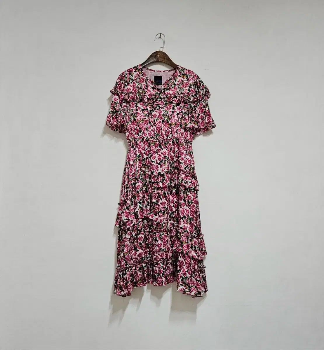 リズリサLIZLISA ツイードフリルワンピース レトロ 赤 リボン付き 冬