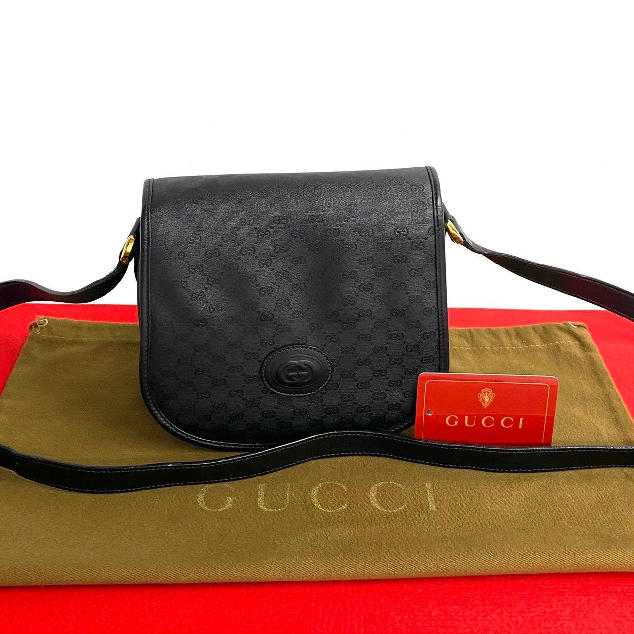 極 美品 GUCCI グッチ オールドグッチ マイクロ GG 柄 ロゴ レザー 本革 ショルダーバッグ ミニ ポシェット サコッシュ ブラック  312-6 - メルカリ