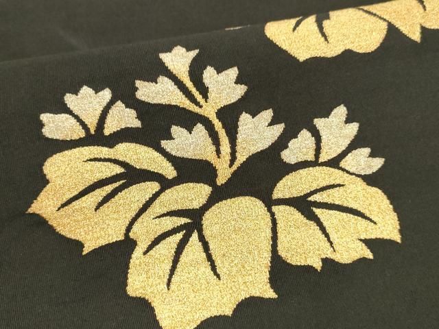 平和屋着物○爪掻き本綴れ 八寸名古屋帯 草花文 黒地 金糸