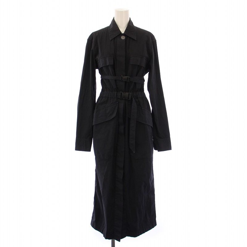 【ドリスヴァンノッテン】ロングワンピース　シャツ　黒　ベルト　プリーツ　34 ドリスヴァンノッテン DRIES VAN NOTEN シャツワンピース フレア