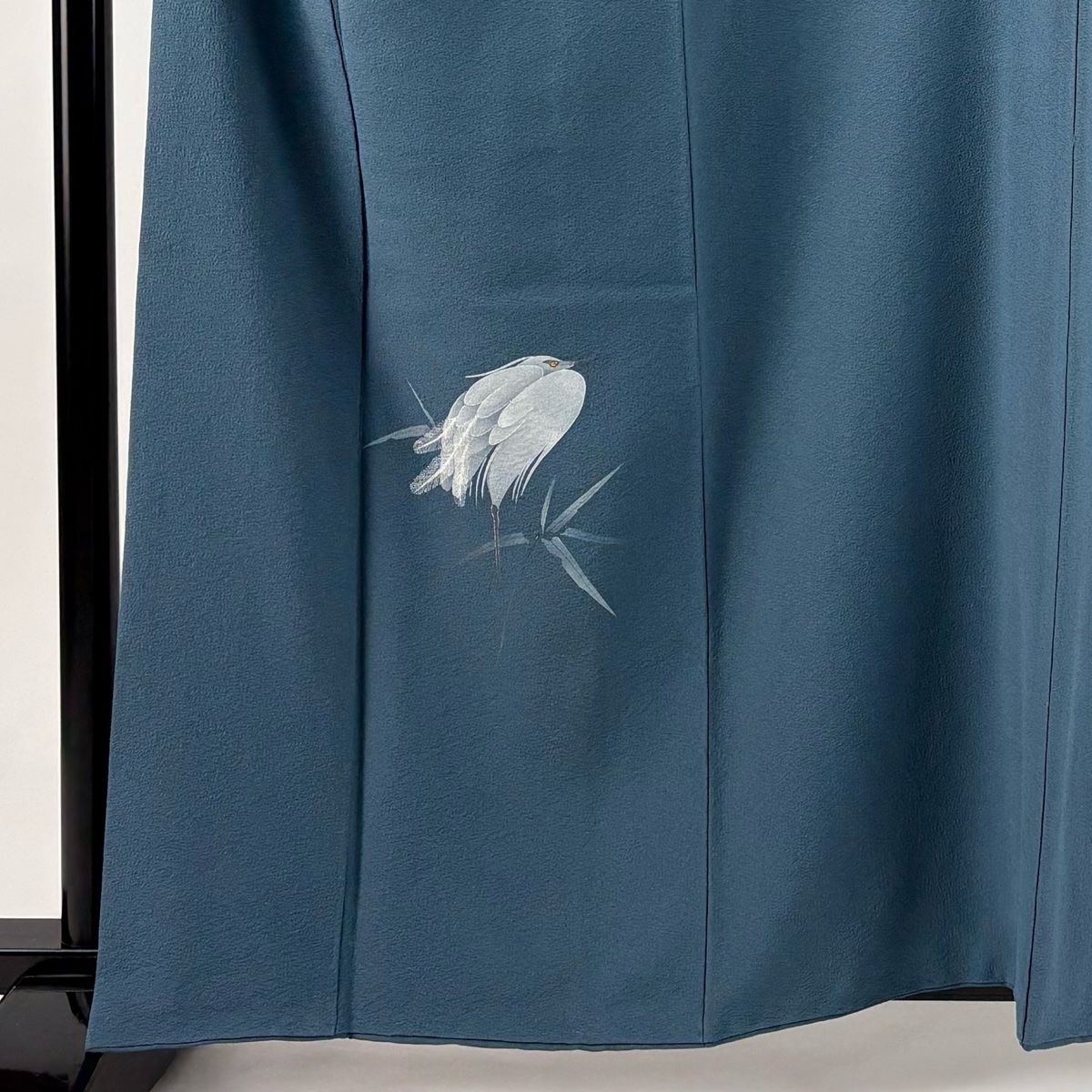 付下げ 身丈162cm 裄丈68cm L 袷 鷺 葉柄 青灰色 正絹