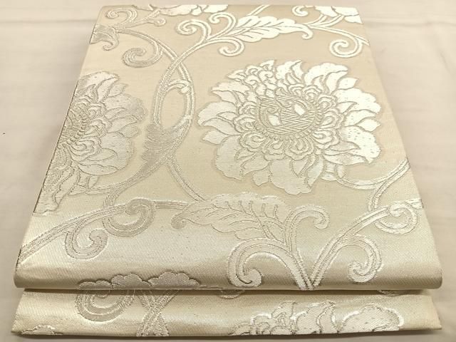 平和屋着物◎六通柄袋帯 花唐草文 銀糸 正絹 逸品 BAAU0806hv