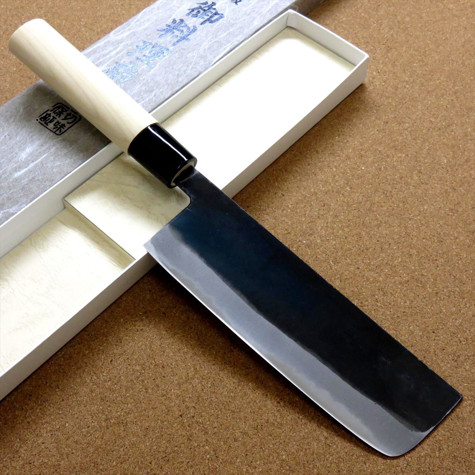 即購入 包丁 菜切包丁 16.5cm 165mm 北正 関の刃物 無印 白鋼 2号 三枚合 黒打 口金付き 両刃包丁 家庭用 野菜切り 千切り かつらむき 日本製