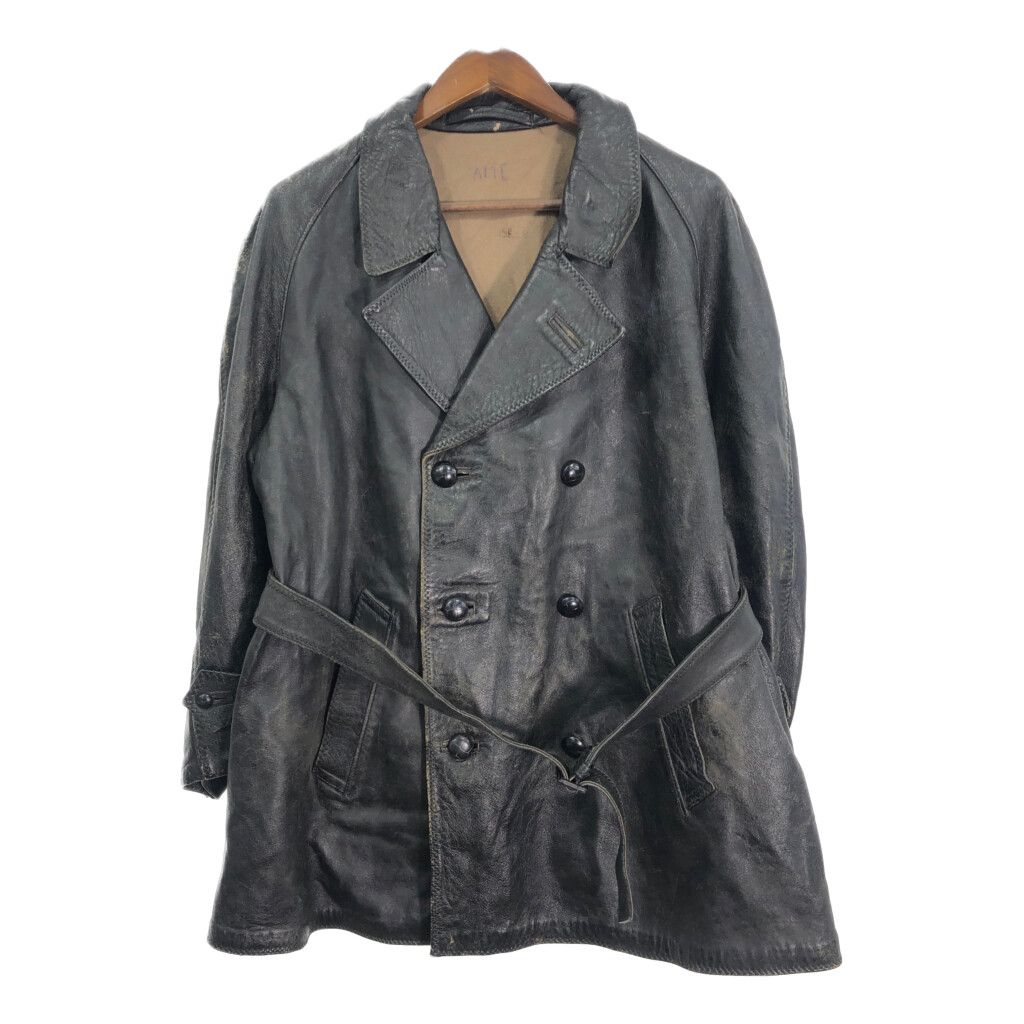 50年代 イタリア軍 ダブルブレスト ポリスレザーコート ヴィンテージ