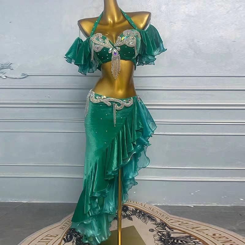 ♥ ベリーダンス オリエンタル衣装 ブラ スカート オリエンタル オーダーメイド グリーン