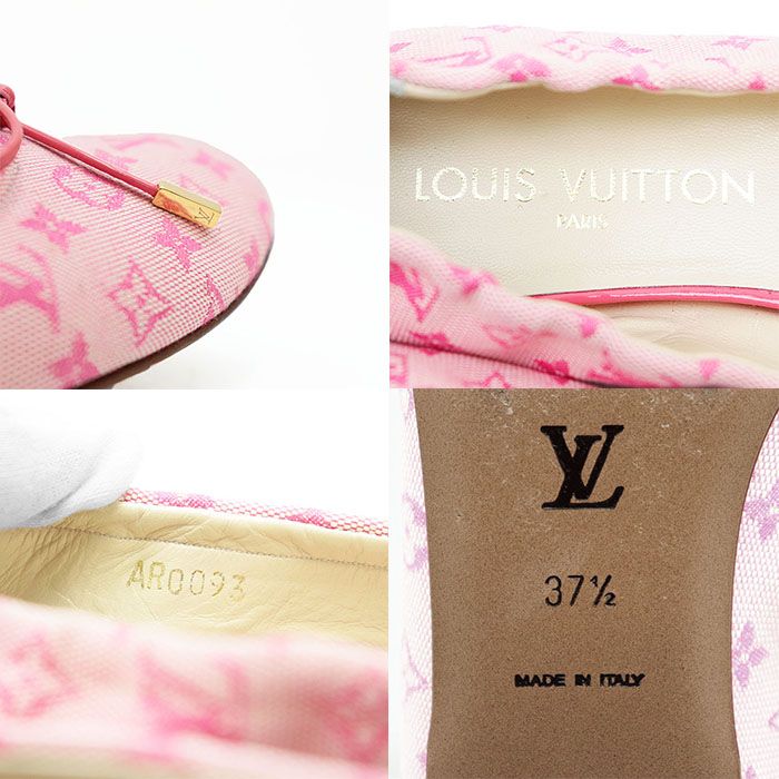  LOUIS VUITTON ルイ ヴィトン フラットパンプス モノグラム LV ロゴ エナメルリボン コットンキャンバス レザーソール バレリーナ シューズ レディース サイズ 37 1 2 ピンク 桃色 イタリア製 その他 靴