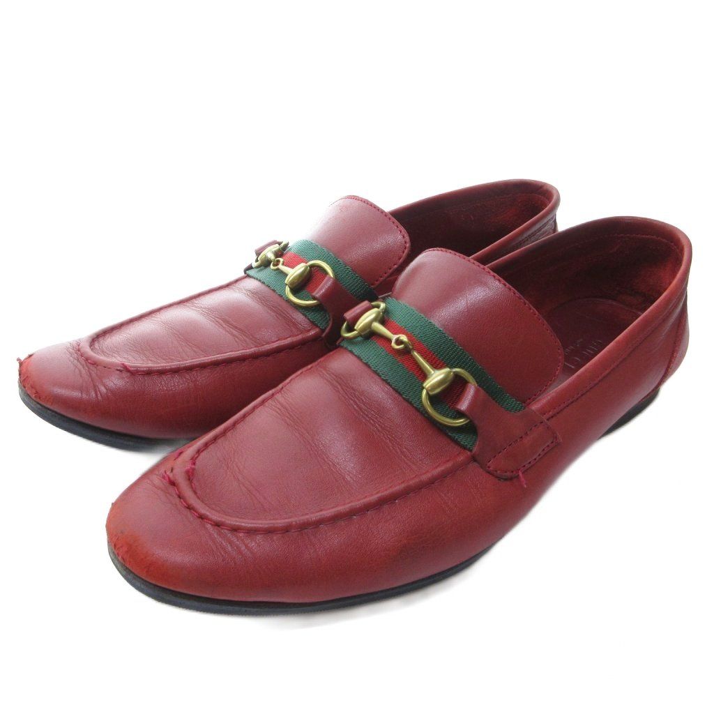 グッチ GUCCI ホースビット シェリーライン ローファー スリッポン レザー 赤 レッド 約24.5cm IBO81