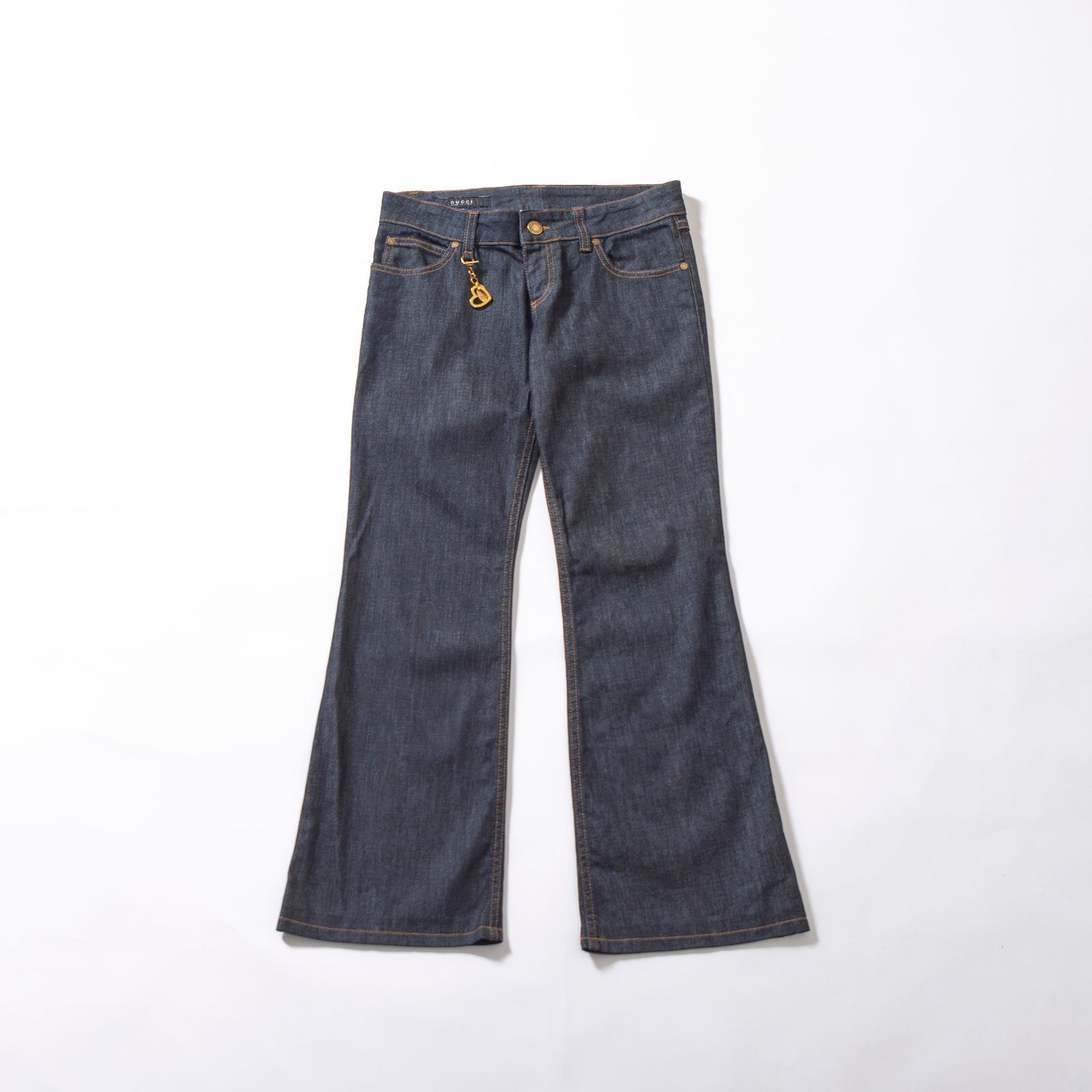 グッチ GUCCI 5ポケット フ デニム ハートチャーム付き 38 インディゴ レディース Y2K 00s イタリア製 ボトムス ジーンズ ジーパン フ パンツ