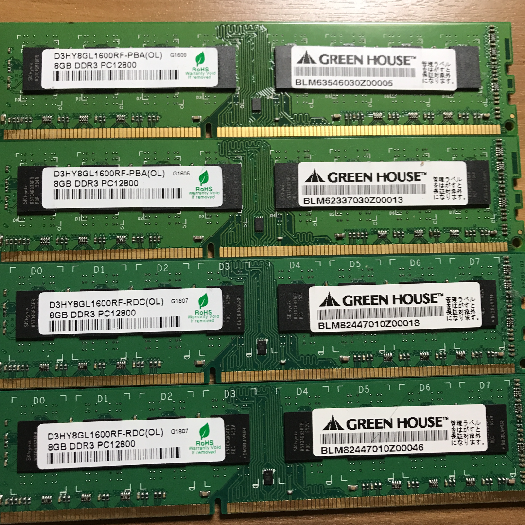 GREEN HOUSE DDR3 1600Mhzデスクトップ用メモリ8Gx4