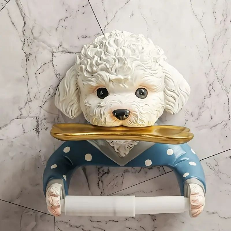 トイレットペーパーホルダー 犬 子犬 プードル トレイ付き 可愛い お洒落 バスルーム トイレ SNS映え インスタ映え