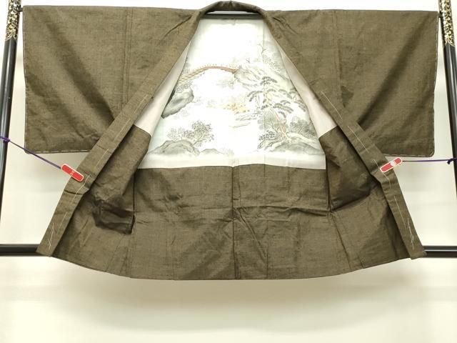 平和屋着物○男性 紬 アンサンブル 媚茶色 正絹 逸品 未使用