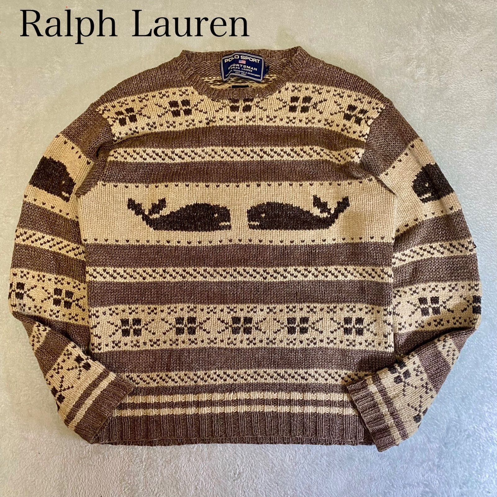 Ralph Lauren】ハンドニット シルク リネン 絹 総柄 ポロスポーツ 