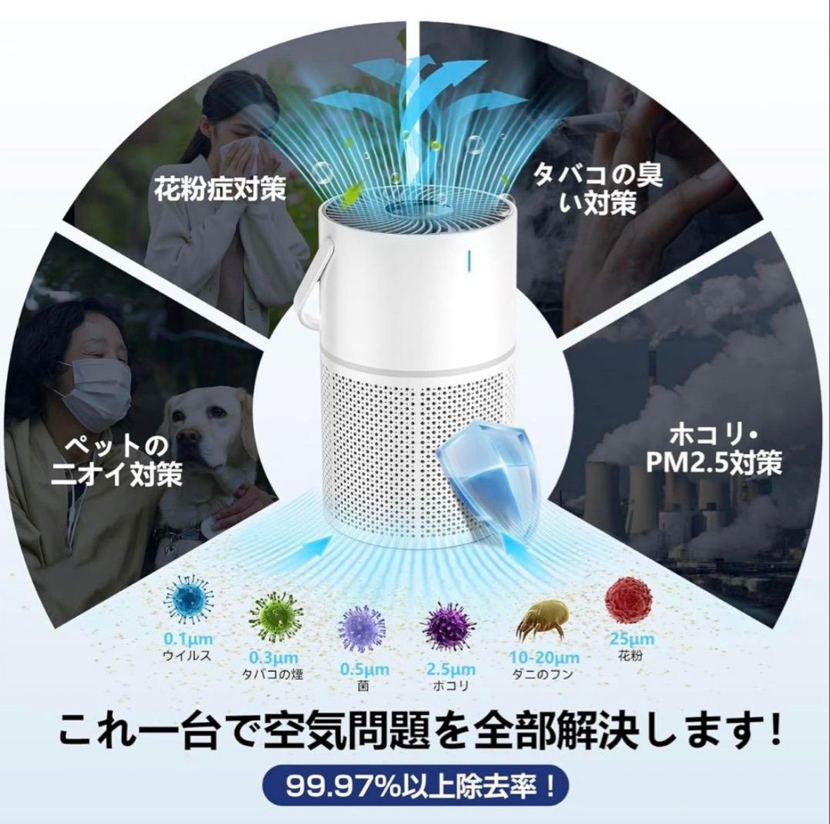 空気清浄機 小型 13畳 花粉 静音 集じん ホコリ ペット タバコ 除菌