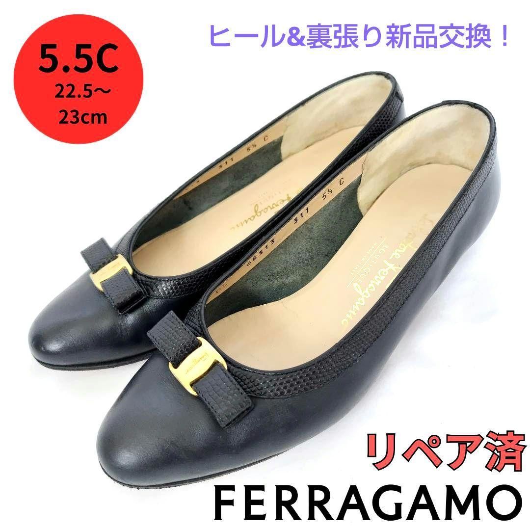 フェラガモ ヴァラリボン パンプス ネイビー 23cm - メルカリ