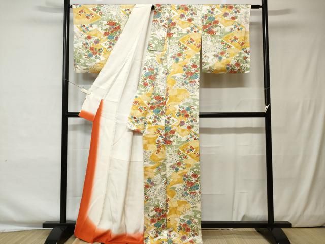 平和屋着物●上質な小紋　霞吉祥草花文　鬼しぼ縮緬　正絹　逸品　未使用　CAAW7519yc 平和屋着物○上質な小紋 霞吉祥草花文 鬼しぼ縮緬 正絹 逸品