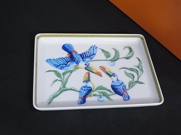 エルメス・トゥカン 8cm正方形皿 3羽 0368 8cm