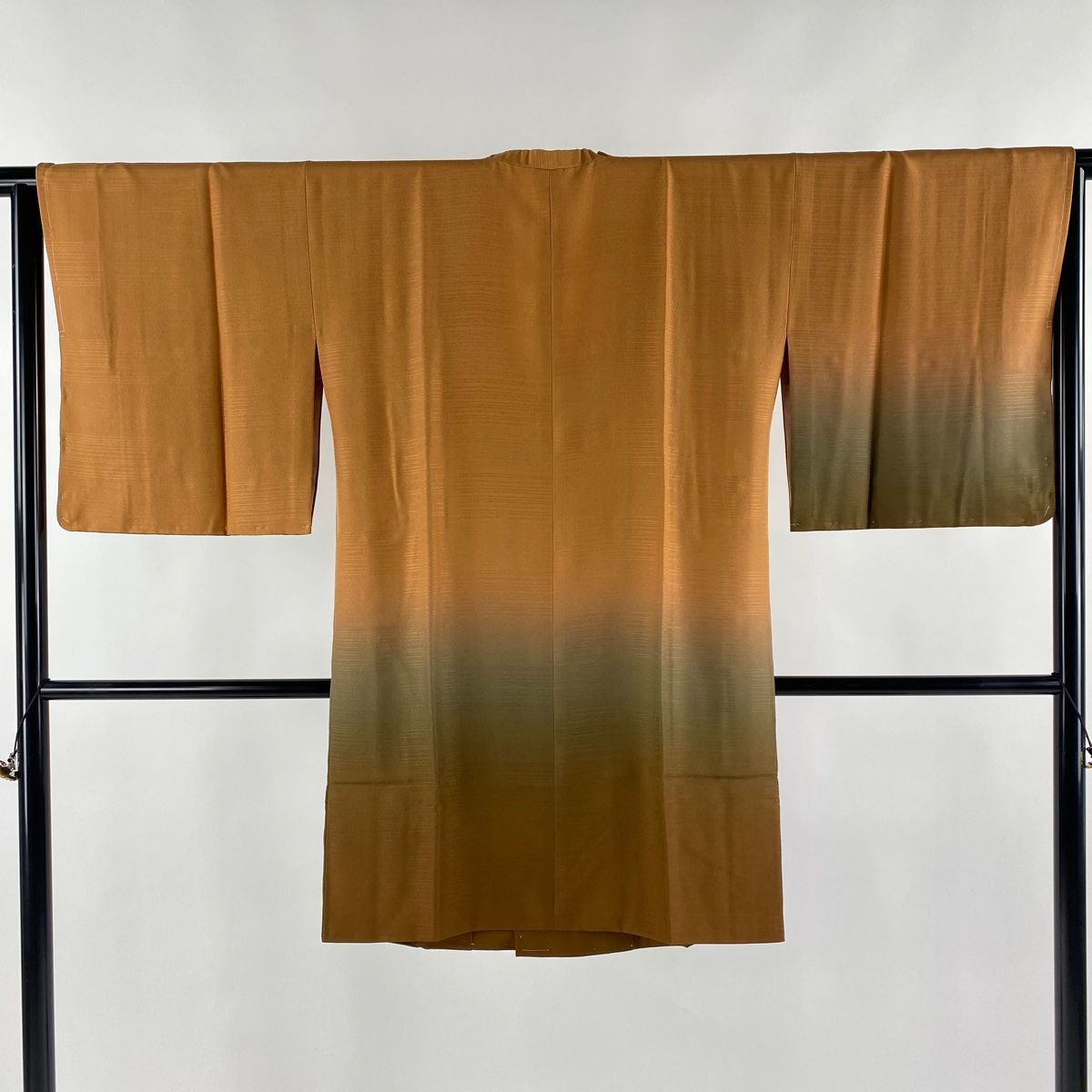 道行 身丈98cm 裄丈64.5cm M 和装コート 角衿 地紋 染め分け ぼかし 茶色 正絹 秀品
