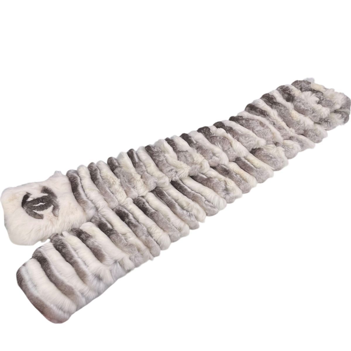 CHANEL シャネル レディースマフラー ココマーク オリラグファー アイボリー ブラウン リアルファー ラパン ラビットファー ウサギ 毛皮 24002238 MK