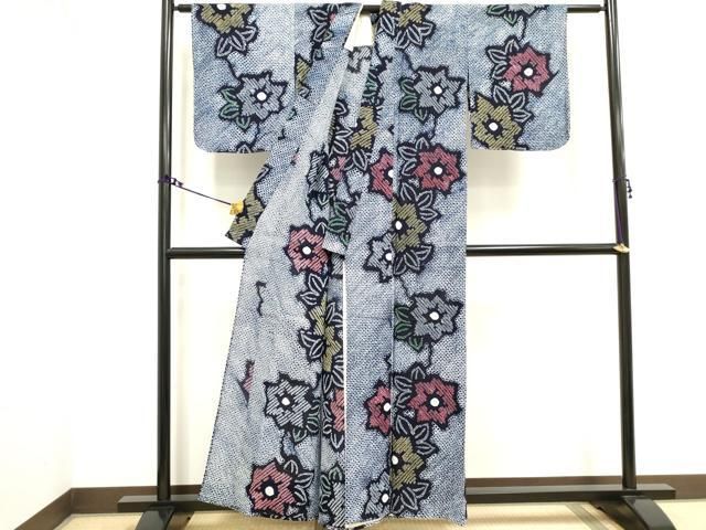 平和屋着物∴夏物 浴衣 有松鳴海絞り 幾何学文様 黒地 綿 逸品 CAAW1140ng